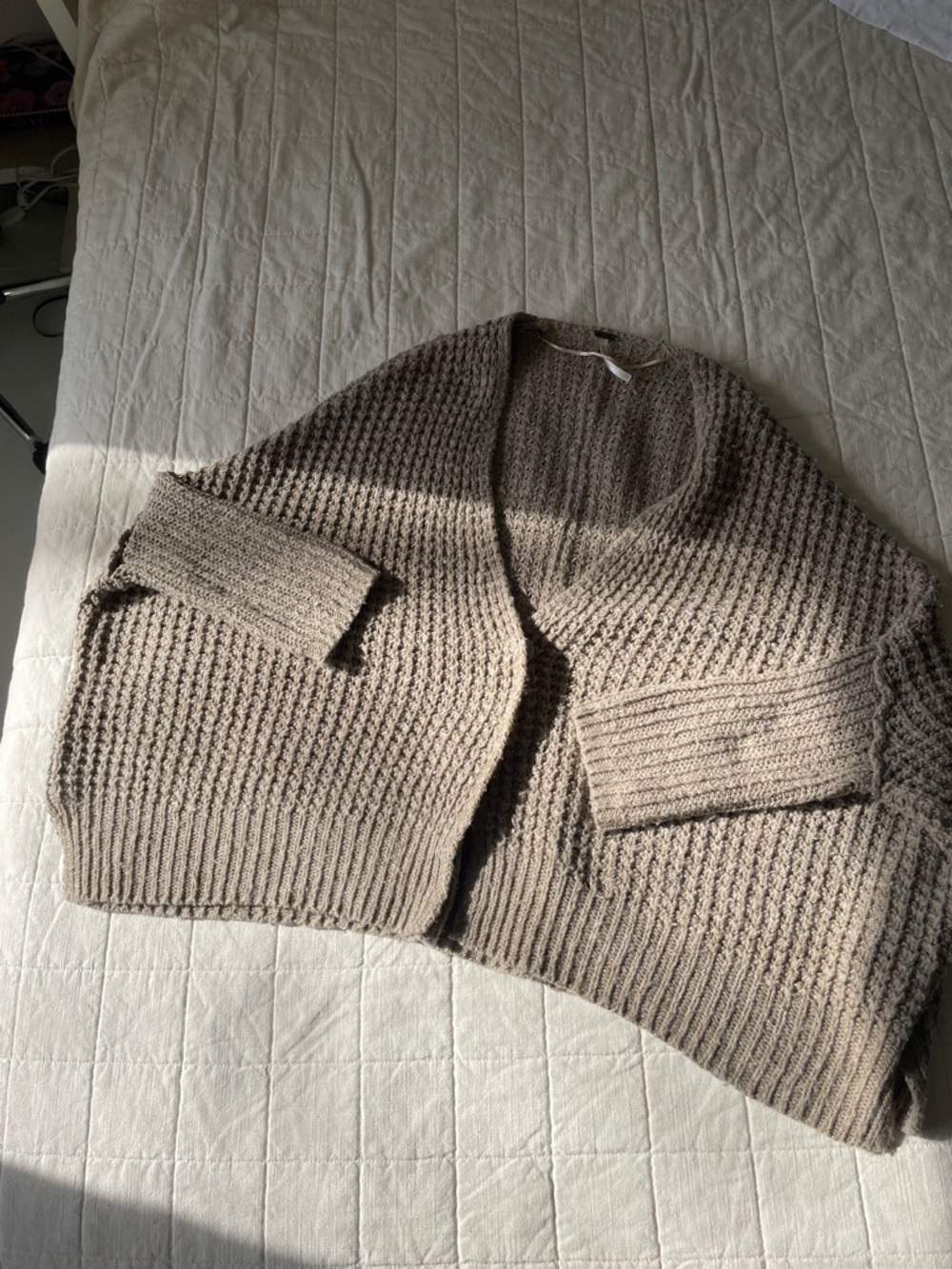Free People Chunky Taupe Knit Open-Front Snap Women’s Sweater Cardigan